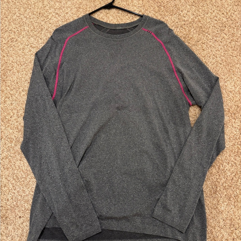 Gray Long Sleeve Shirt with Pink Accents